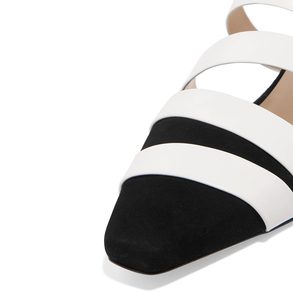 Women's White and Black Comfortable Flats Strappy Mules Sandals