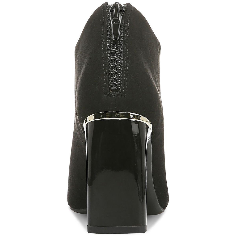 Black Faux Suede Closed Square Toe Rear Zipper Block Heel Ankle Boots