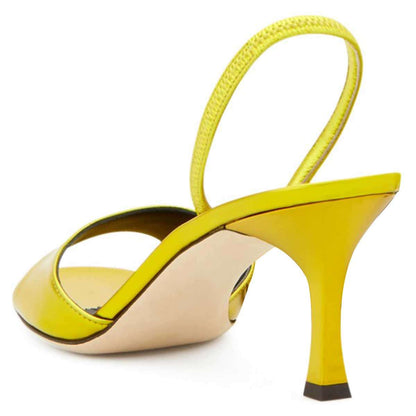 Yellow Patent Leather Open-Toe Spool Heel Slingback Summer Sandals