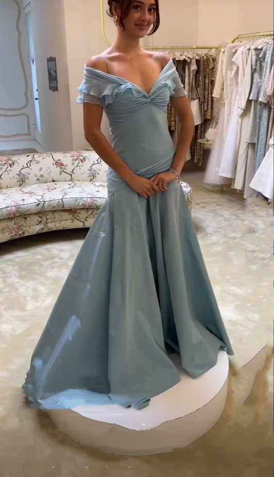 Light Blue Elegant Long Mermaid Evening Dress Formal Dresses