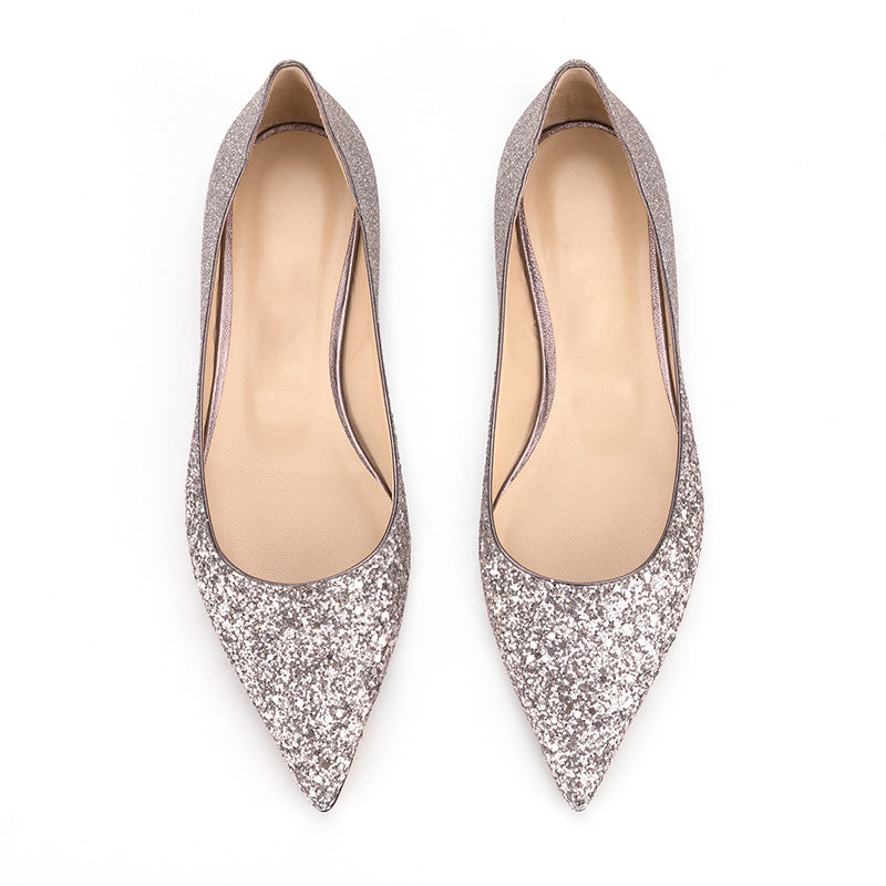 Silver Glitter Trendy Shoes Slip On Pointed Toe Flats for Women