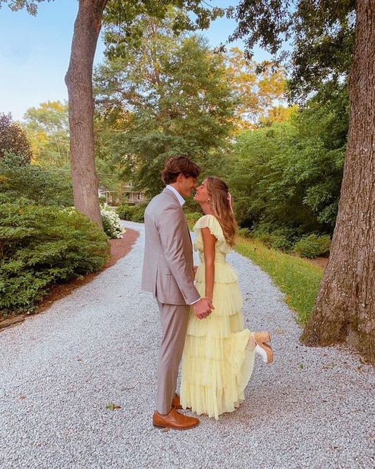 Retro Style Yellow A-line Tiered Tulle Prom Dress Long