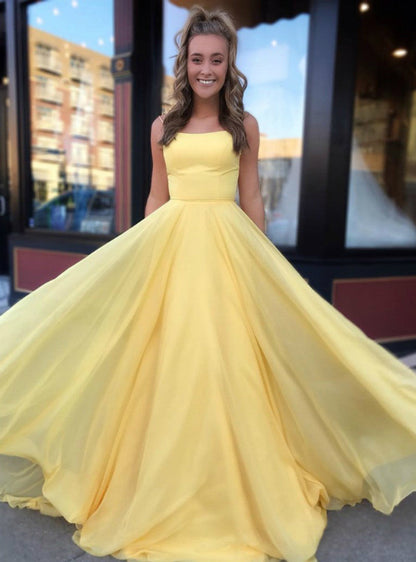PM038,Pastel yellow chiffon a-line prom dress yellow evening formal dresses