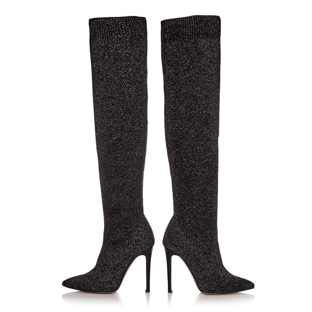 Black Fabric Stiletto Heels Long Boots Fashion Knee High Boots