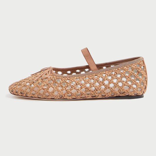 Nude Vegan Leather Round Toe Flat Woven Sophisticated Ballet Shoes
