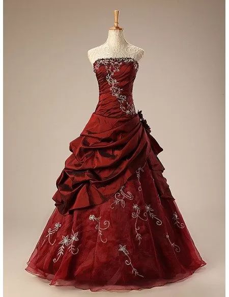 Vintage Burgundy Embroidery Beaded Sweet 16 Quinceanera A-Line Floor-length Prom Dress Birthday Dress Evening Dress Ball Gown TP4642