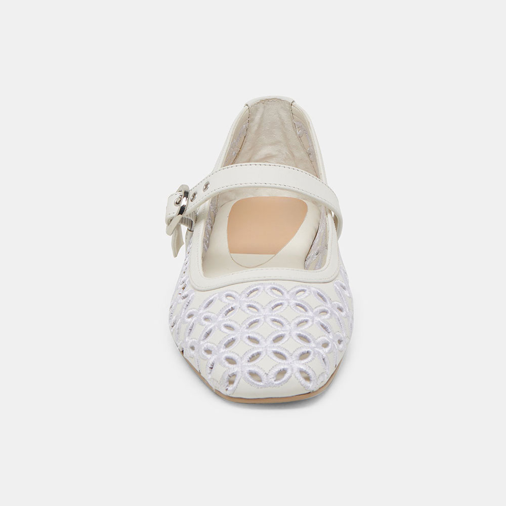 FSJ Casual White Sqaure Toe Cut-Out Ballet Flats with Straps