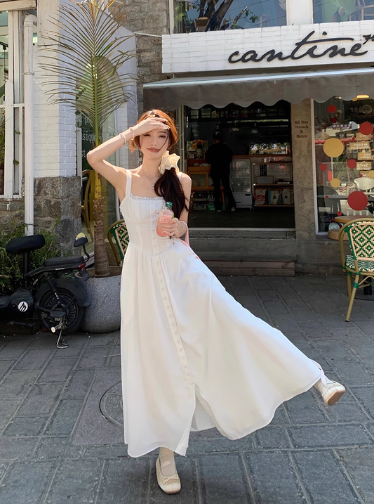 Retro Fashion Floral Design Beach Holiday A-line Spaghetti Strap Dress TP3376