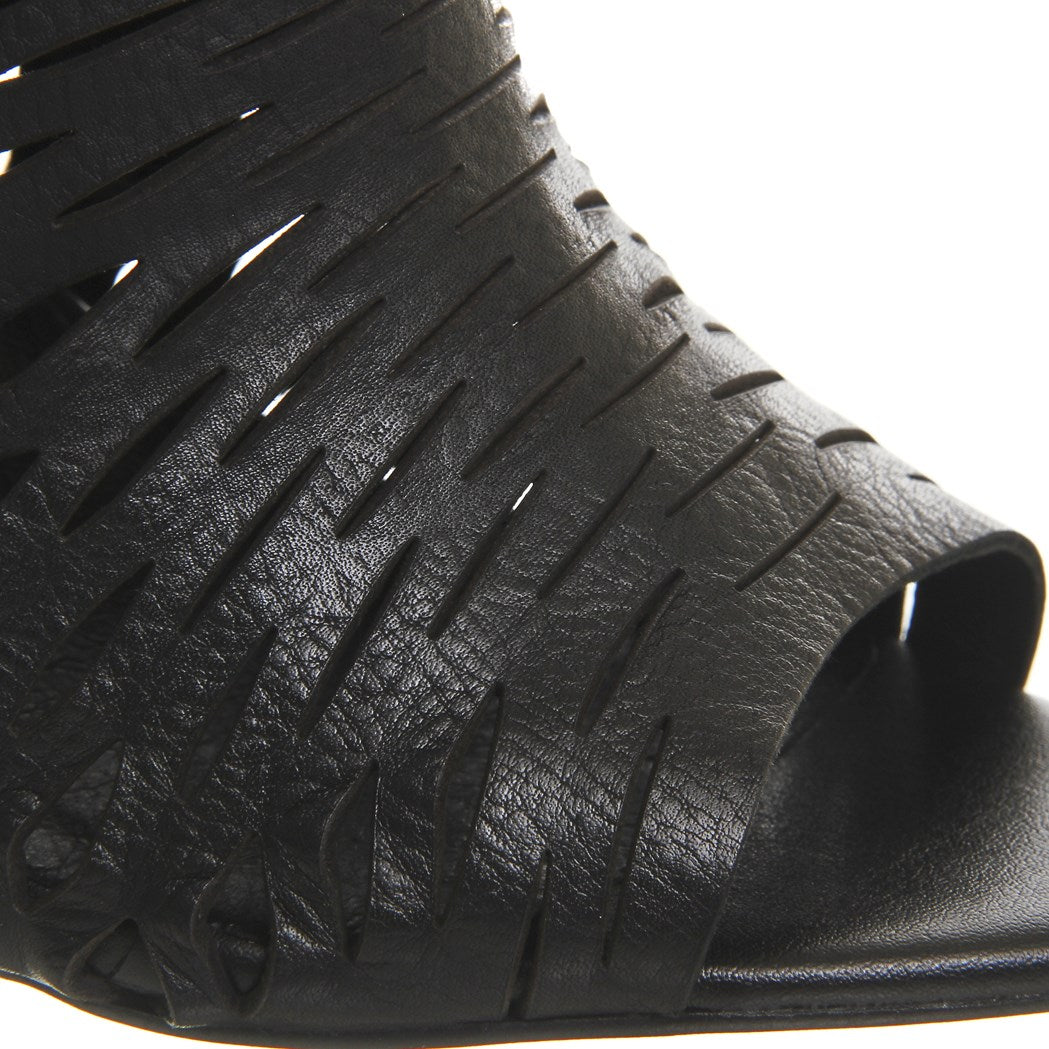 Black Peep Toe Stiletto Heel Hollow Out Zipper Ankle Boots