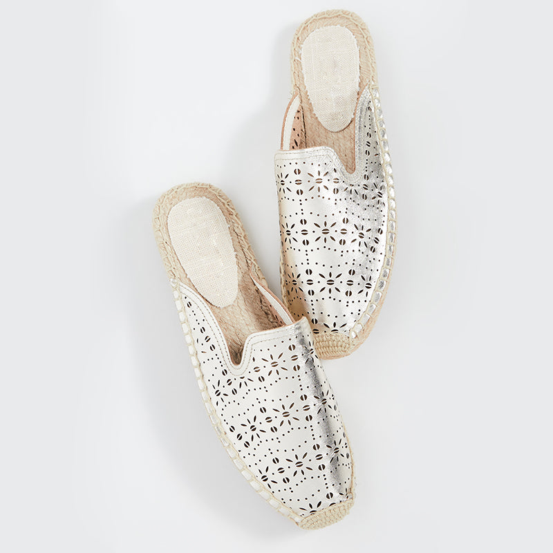 Champagne Espadrille Flats Round Toe Cut-Out Loafer Mules for Women