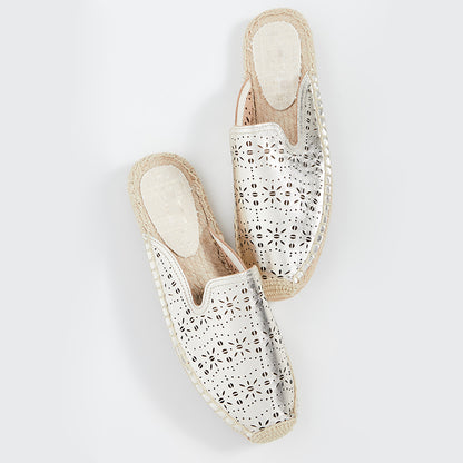 Champagne Espadrille Flats Round Toe Cut-Out Loafer Mules for Women