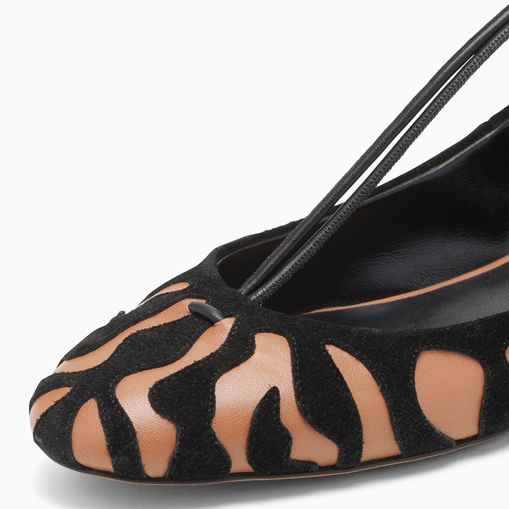 Brown & Black Almond Toe Animal Pattern Overlay T-Strap Flats