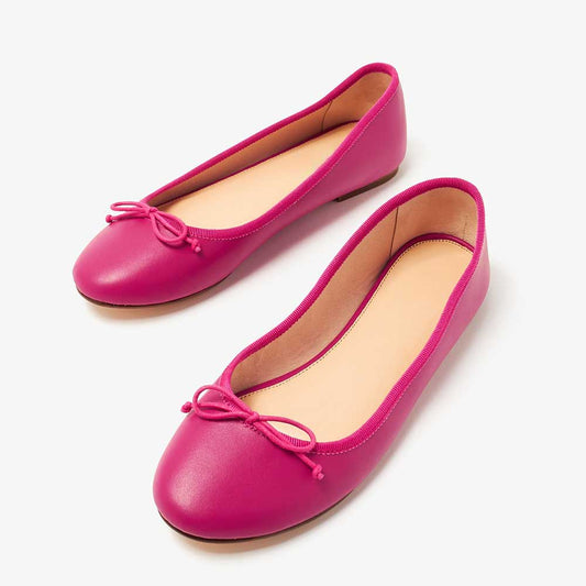 Chic Fuchsia Round Toe Classic Bow Detail Ballet Flats for Women