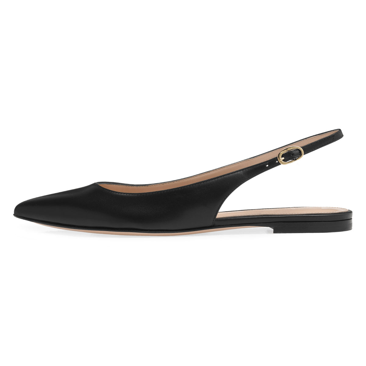 Closed Pointy Toe Casual Flats Buckled Slingback Shoes in Black