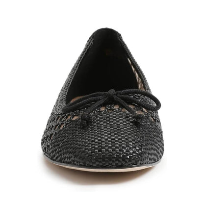 Chic Black Woven Square Toe Hollow Out Ballet Flats with Bow