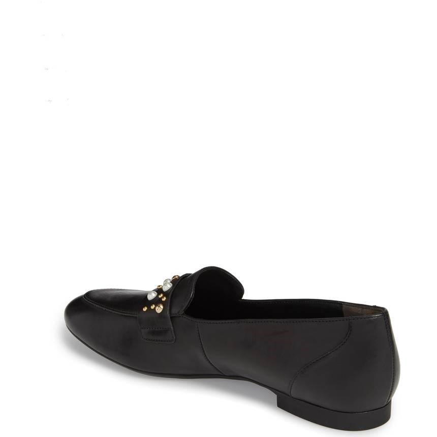 Classic Black Round Toe Studded Flats Women's Loafers