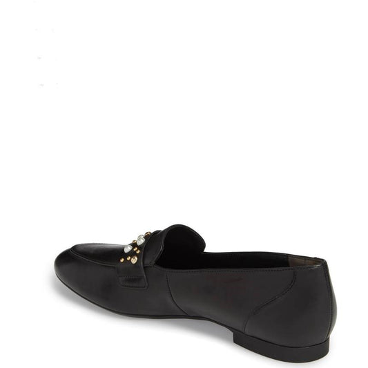 Classic Black Round Toe Studded Flats Women's Loafers