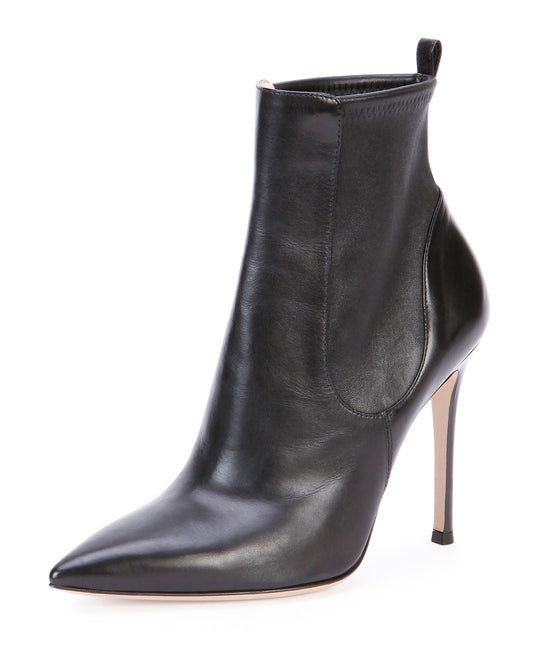 Women's Black 4 Inch Stiletto Heel Pointed Toe Slip-On Ankle Boots