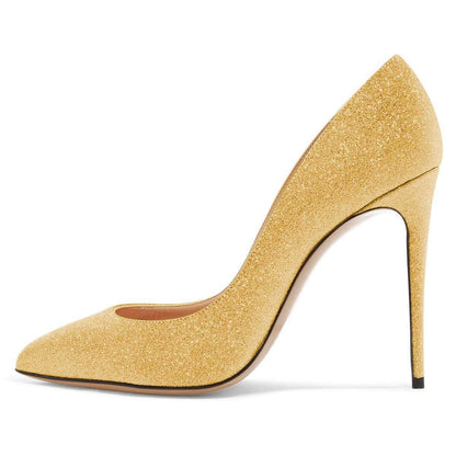 Yellow Glitter Shoes Stiletto Heel Pumps