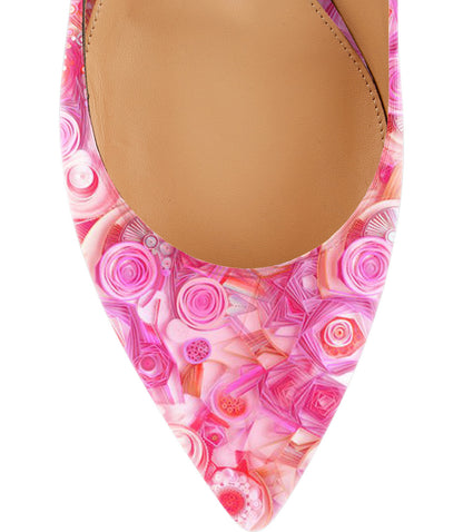 FSJ Pink Printed Ankle Strap Pointed Toe Flats for Women