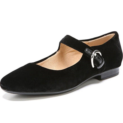 Black Vegan Suede Buckle Mary Jane Shoes Comfortable Flats