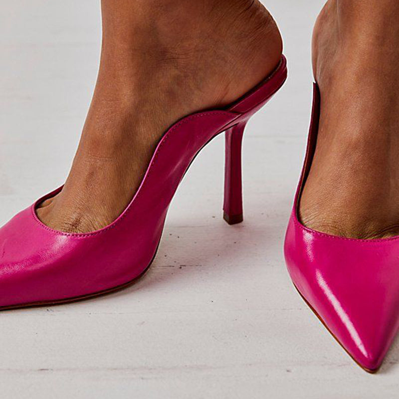Women's Fuchsia Stiletto Heels Elegant Pointy Toe Party Mules Shoes