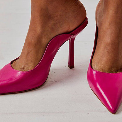 Women's Fuchsia Stiletto Heels Elegant Pointy Toe Party Mules Shoes