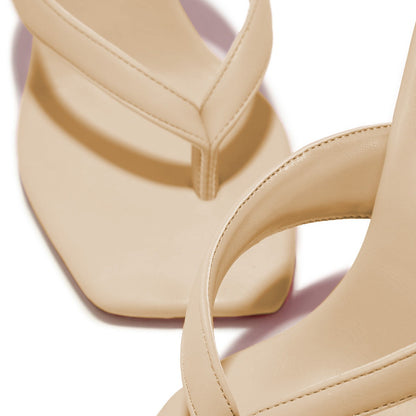 Women's Classic Beige Open Square Toe Wedge Heel Mules Sandals