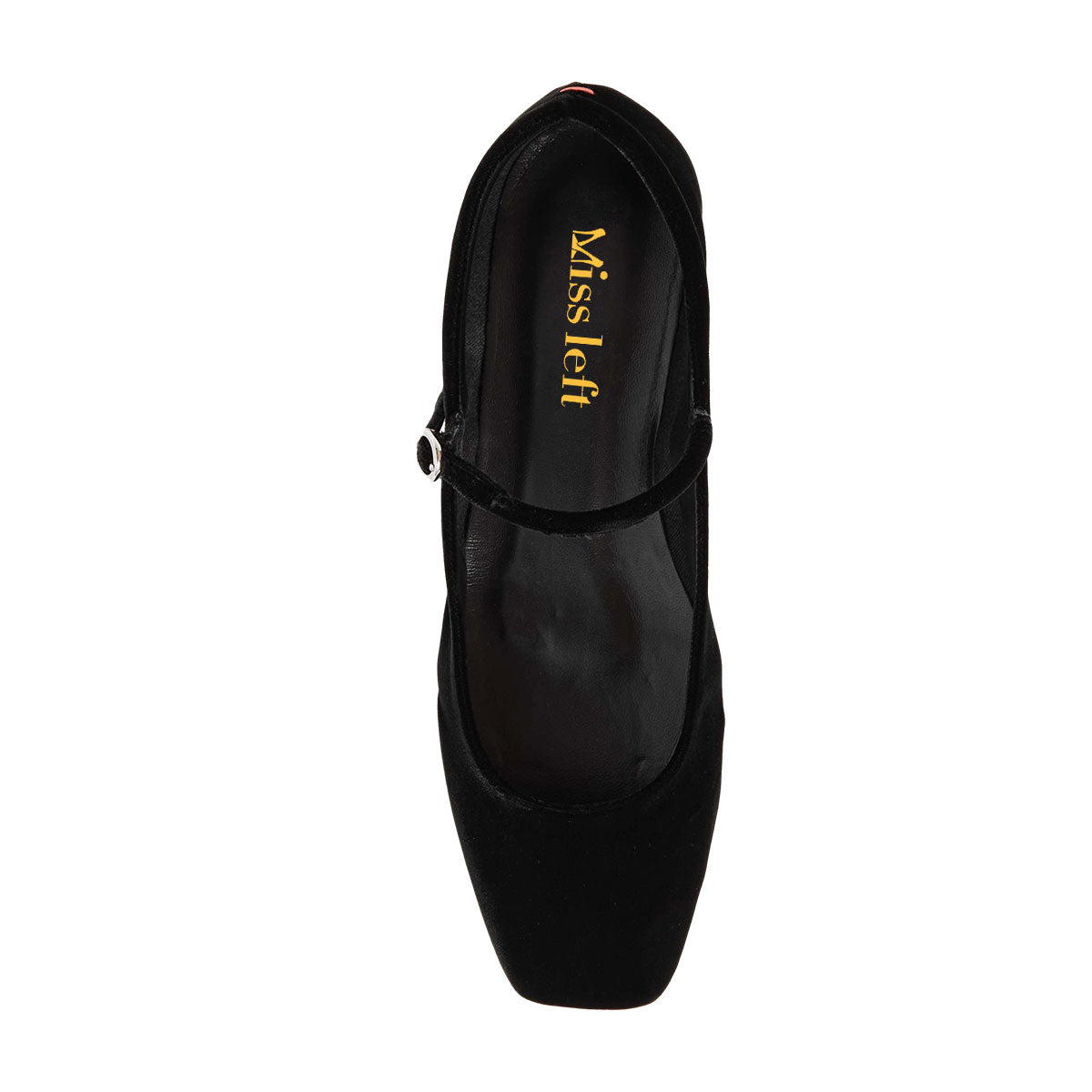 Velvet Square Toe Mary Jane Flats with Buckle Strap in Black