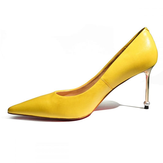 Yellow Pointed Toe Sculptural Heel Commuting Pumps for Women