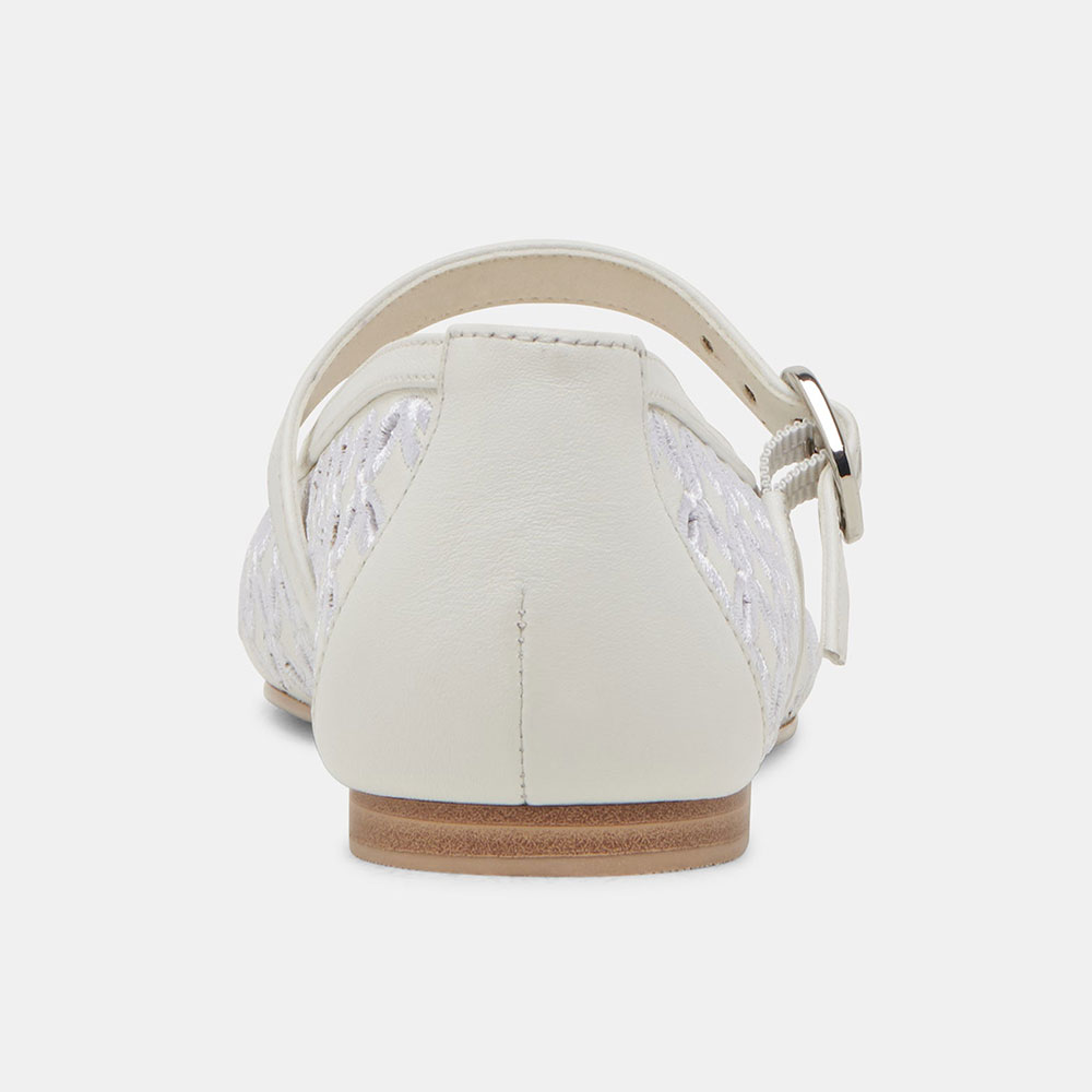 FSJ Casual White Sqaure Toe Cut-Out Ballet Flats with Straps