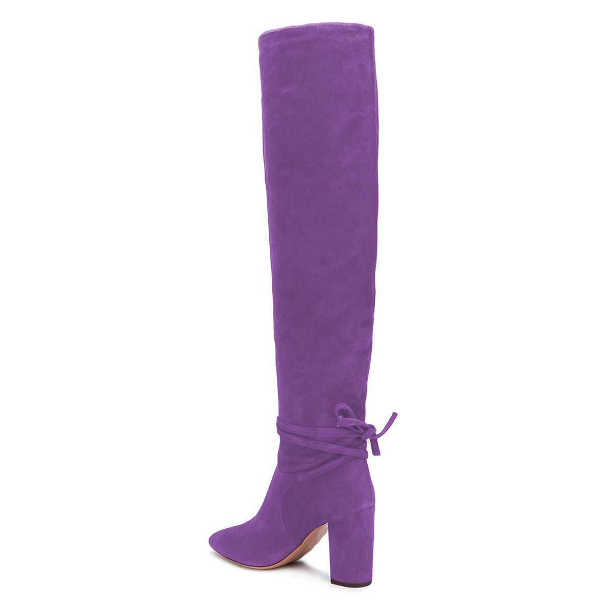 Purple Vegan Suede Ankle Lace-up Chunky Heel Knee High Boots