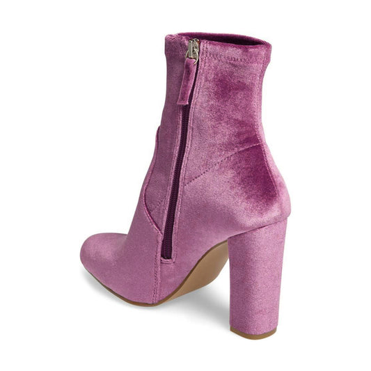 Women's Purple Chunky Heel Velvet Round Toe Ankle Boots