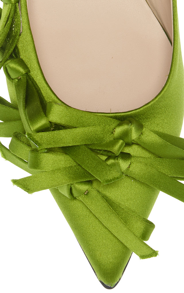 Elegant Green Satin Bow Pointy Toe Slip-On Comfortable Flats