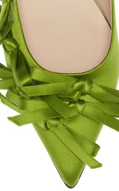 Elegant Green Satin Bow Pointy Toe Slip-On Comfortable Flats