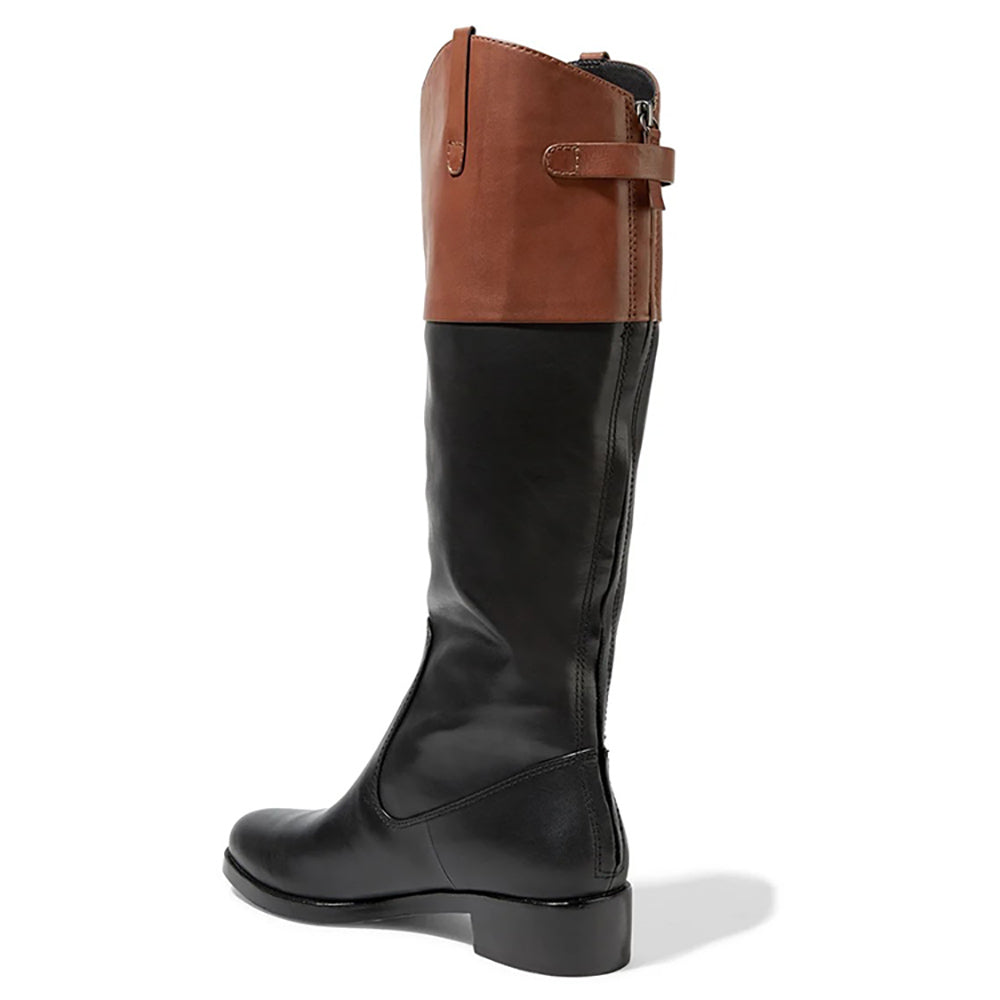 Brown and Black Round-Toe Low Heel Knee High Boots with Zipper