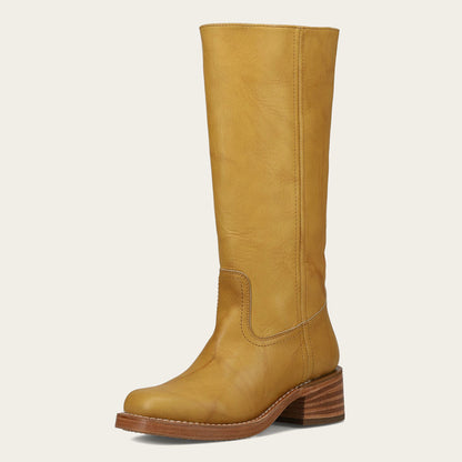 Yellow Pull-On Square Toe Block Heel Mid Calf Boots for Women