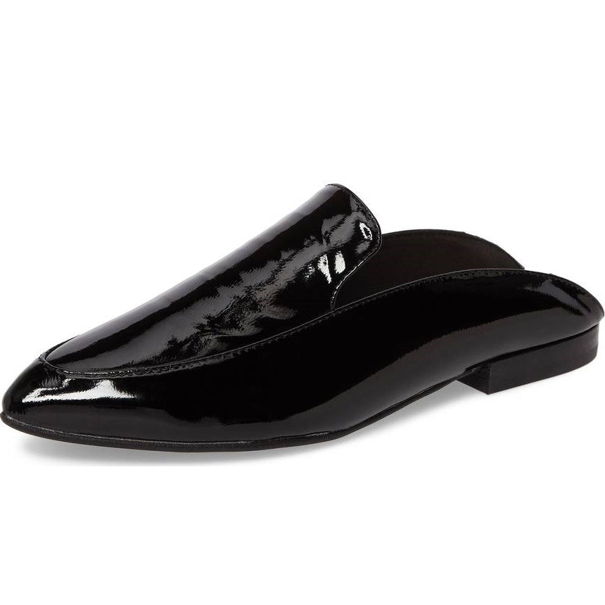 Black Patent Leather Casual Flats Mule Loafers for Women