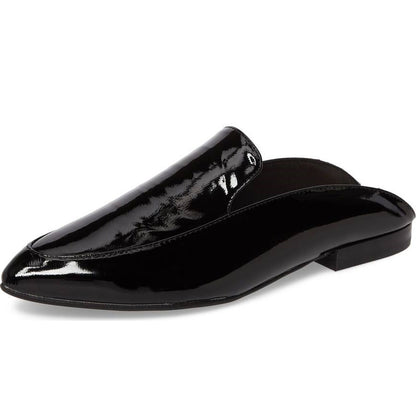 Black Patent Leather Casual Flats Mule Loafers for Women