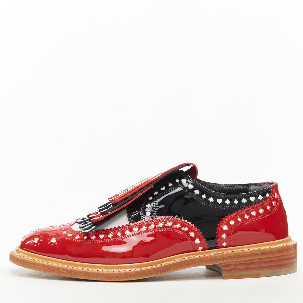 Black & Red Patent Leather Flats Cut-Out Fringe Women's Oxfords