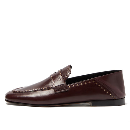 Brown Vintage Studded Flats Penny Loafers Women