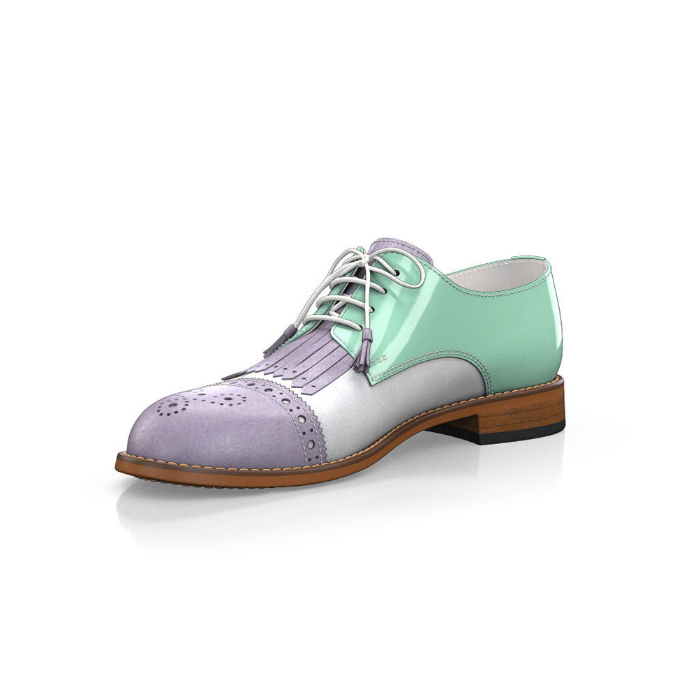 Light Purple & Turquoise Round Toe Flats Fringes Oxford Shoes Women