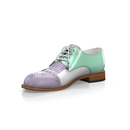 Light Purple & Turquoise Round Toe Flats Fringes Oxford Shoes Women