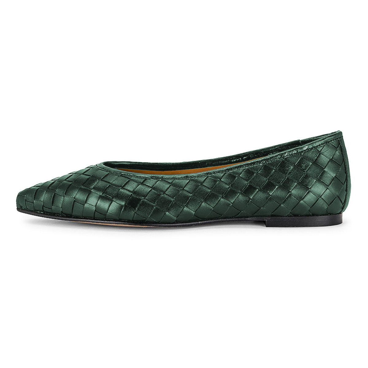 Women's Dark Green Comfy Vegan Leather Woven Pointed Toe Flats