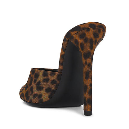 Black & Brown Leopard Print Pointy Toe Stiletto Heel Mules Sandals
