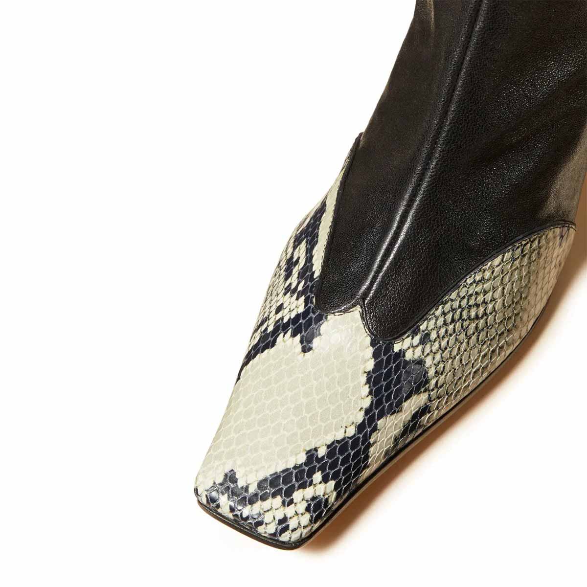 Black Python Print Block Heel Square Toe Ankle Boots with Zipper