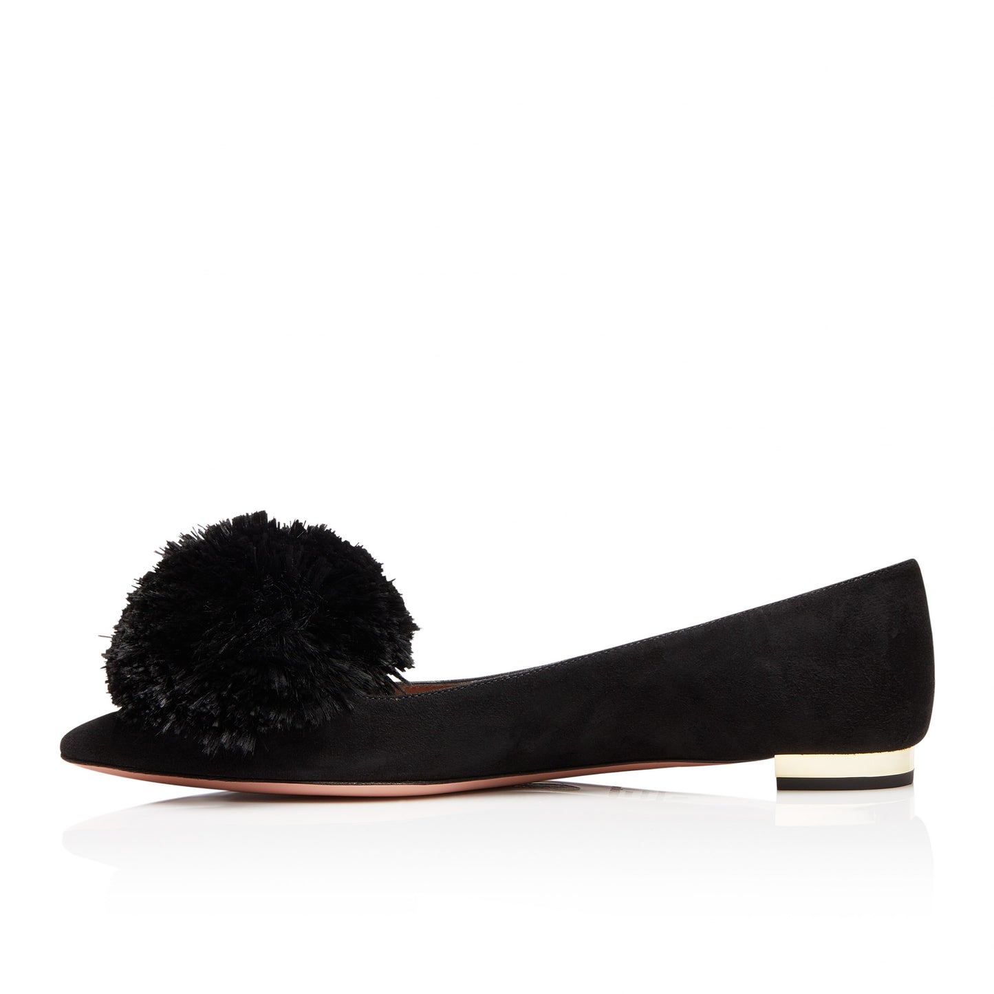 Black Cute Pom Pom Shoes Vegan Suede Pointy Toe Casual Flats