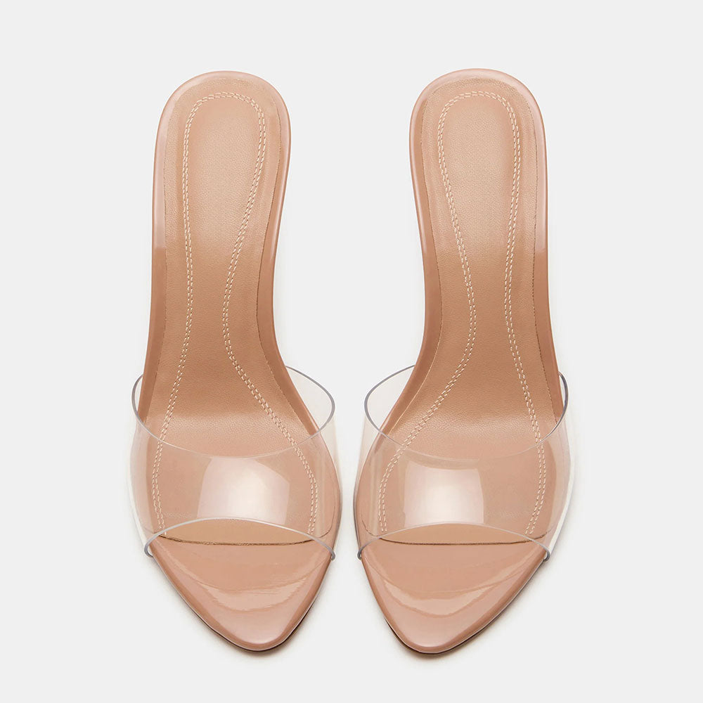 Women's Simple Nude Peep Toe Slip-On Clear PVC High Heel Mules