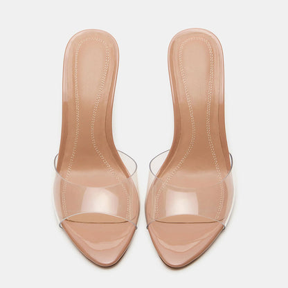Women's Simple Nude Peep Toe Slip-On Clear PVC High Heel Mules