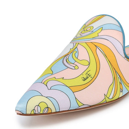 Multicolor Cartoon Print Flat Mule Loafers for Women
